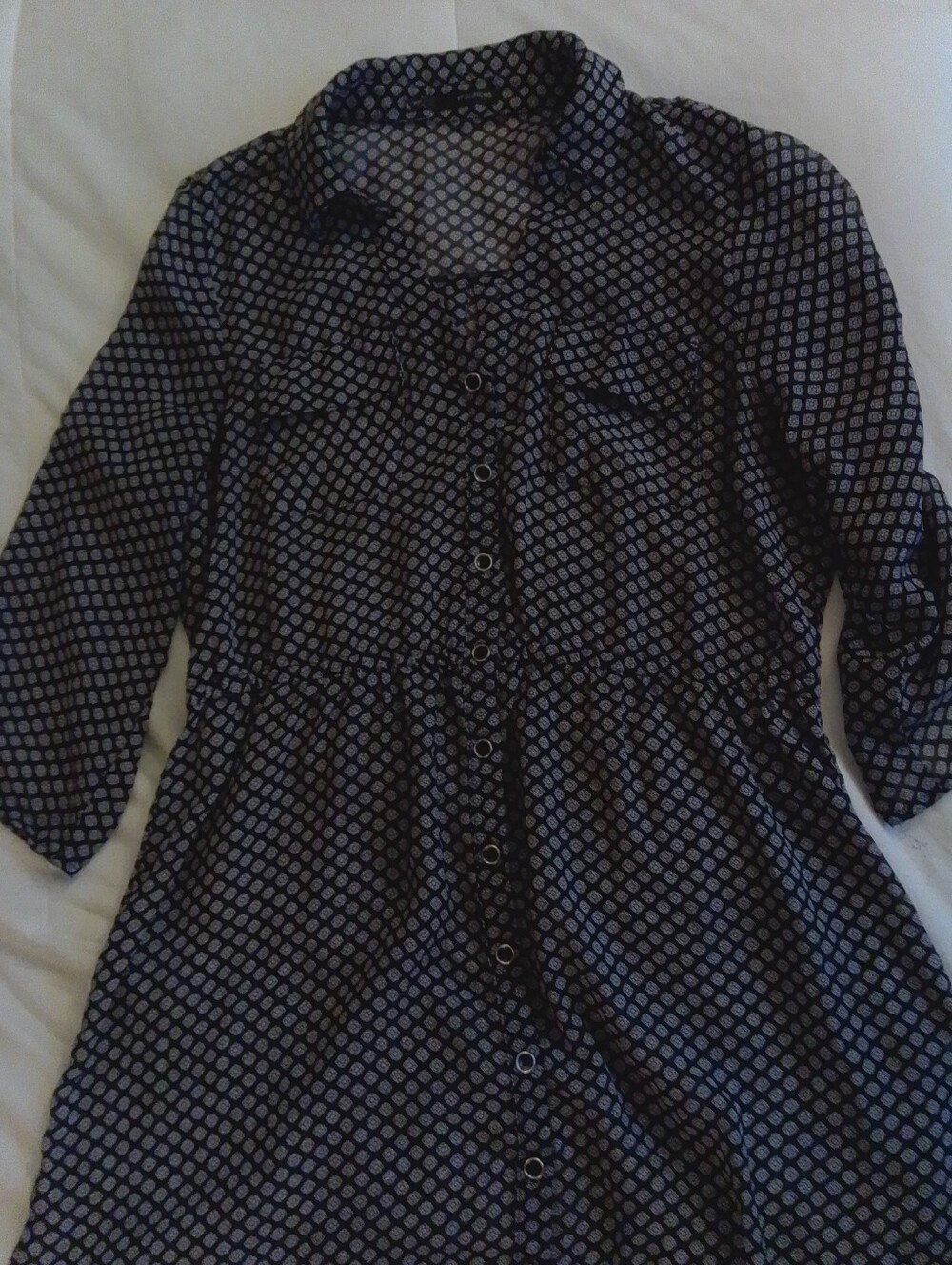 Maurices Geo-Print Navy Sheer Shirt Dress, L